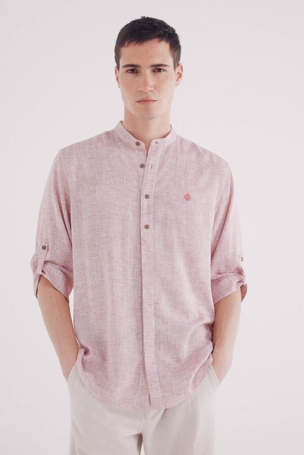 Springfield 3/4 linen viscose mao shirt red
