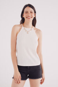 Springfield Gold thread halterneck top brown