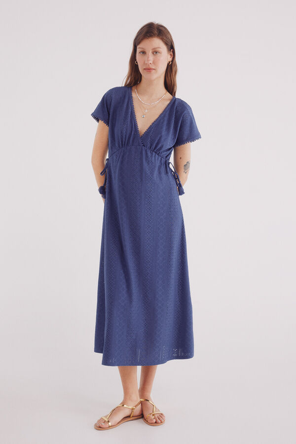 Springfield Swiss circular embroidered midi dress blue
