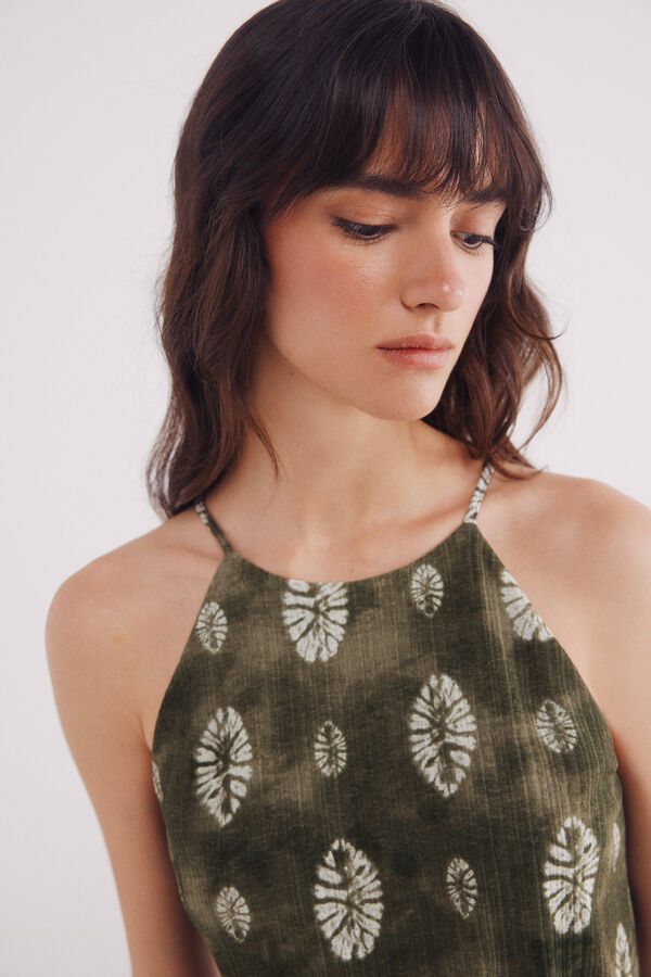 Springfield Leaf print midi dress green