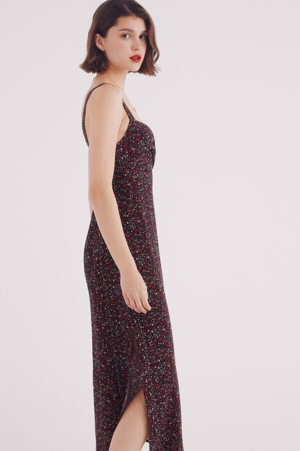 Springfield print straps midi dress black