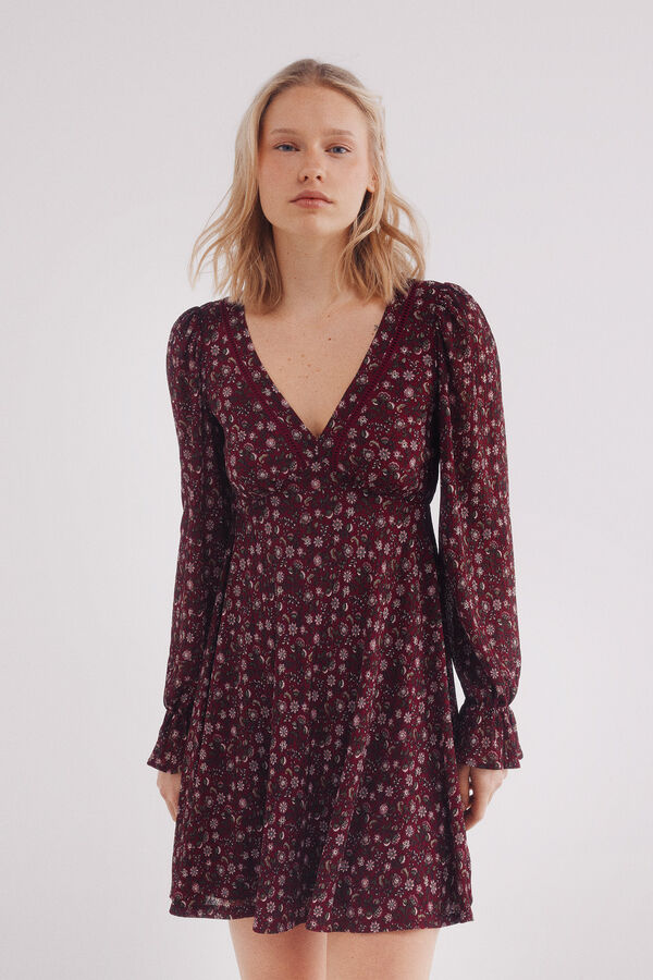 Springfield Short print dress with ruffled cuffs printed