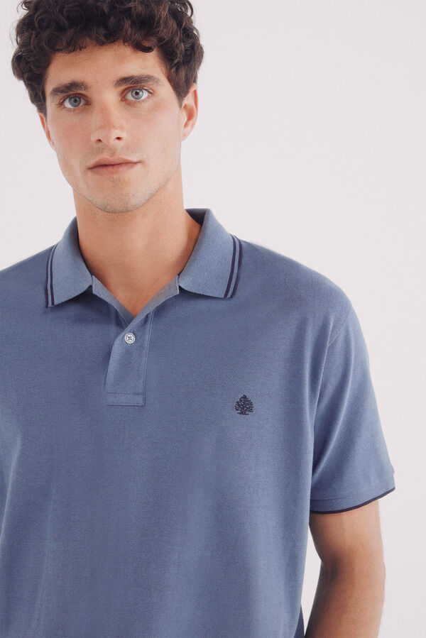 Springfield Regular fit contrast details piqué polo shirt blue